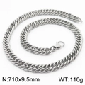 Collana a catena barbazzale in acciaio al titanio argento 9,5mm larghezza 710mm lunga - 9.5mm x 710mm (KN232980-ZZ)