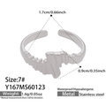 Adjustable silver stainless steel open ring with unique geometric jagged wing texture - Size 7 / Wing Texture Style (Y167)-Silver