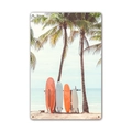 Retro metal beach sign featuring vintage surfboards and palm trees for wall decor - 11540(38) / 20*30cm
