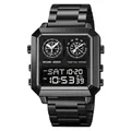 Montre numérique multifonction noire avec cadran à deux aiguilles et bracelet acier - Noir Cadran Noir