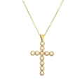 Golden cross necklace with micro-set pearls on a delicate gold chain for women - Elegant Pearl Cross Style (CN001687YH)