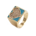 Minimalist adjustable gold ring with blue heart enamel and sparkling crystal inlay - Adjustable Open / Gold Blue Enamel Heart