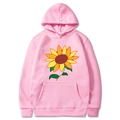 Dettaglio della felpa rosa con cappuccio, stampa a girasole e comoda tasca frontale - S / Rosa