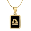 Golden Libra zodiac pendant necklace with black enamel inlay on 18K plated square charm - Libra / Black
