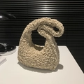 Bolso bandolera tipo nube crema con textura plisada y asa curva de diseño - Caqui