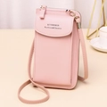 Pink PU leather crossbody phone bag with adjustable strap and golden hardware accents - Pink