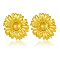 Elegant gold daisy stud earrings with layered sunflower petal design and polished finish - Daisy Sunflower Embossed Stud
