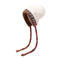 Bonnet à oreilles en peluche blanc crème avec liens tricotés colorés et fausse fourrure - Beige