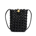Black woven leather mini crossbody bag with a gold spherical clasp and fine strap - Black