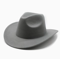 Classic grey wool wide brim cowboy hat with signature dented crown on white background - M (56-58cm) / Gray