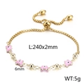 Adjustable golden chain bracelet with pink enamel evil eye charms, 240mm length - Pink Butterfly Evil Eye Style (KB166560-Z)