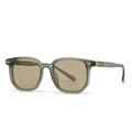 Retro square sunglasses in matte dark green frame with brown lenses and metal accents - Matte Dark Green Frame Light Tea Lens