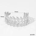 Silver stainless steel open cuff bracelet with dual-row leaf texture and 64mm width - Laurel Leaf Style(A1155) / Silver