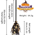 Detailed size chart of 90cm Halloween witch broom with sparkling gold mesh and LED lights - Golden Witch Hat Black