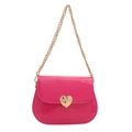 Fashion rose red patent leather saddle bag with gold heart clasp and metal chain strap - Rose Pink