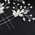Silver bridal hair comb featuring white handmade flowers and sparkling clear rhinestones - Hair Stick / Silver
