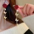 Red rose earrings with pearl drop and golden butterfly tassels for a sweet winter look - Gold Red Rose Butterfly Tassel (1# Silver Needle)