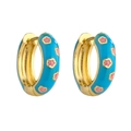 Detail of gold-plated hoop earrings with sky blue enamel and pink floral accents - 1 Pair / Blue