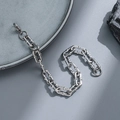Sleek silver stainless steel chain bracelet with ball bead accents and lobster clasp - a23-Bead Rectangular Chain