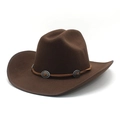 Chapeau de cowboy classique en feutre marron foncé avec boucle en métal rétro - café