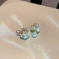 Graceful floral pearl stud earrings featuring white flower clusters and gold centers - White