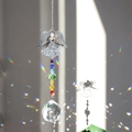 Hanging angel crystal sun catcher with colorful beads and faceted glass prism ball - Multi-layer Angel