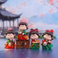 Set van 4 mini harsbeeldjes van Tang-dynastie dames in kleurrijke traditionele kleding - Tang Xiaohuan groot set van 4 / Serie Antieke Ornamenten