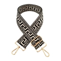 Adjustable black and white Greek Key jacquard shoulder strap with gold metal hooks - Black Beige