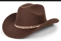 Cappello da cowboy in camoscio testa di moro con fascia borchiata e tesa curva esterna - M (56-58cm) / Stile Pelle Strass Marrone Scuro (20) / Marrone Scuro