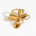 Golden geometric flower brooch with heart-shaped petals in polished stainless steel - Golden Heart Hollow 4-Petal Flower (KX012) / Gold