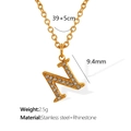 Elegant gold stainless steel letter N pendant necklace with shiny rhinestones and chain - Letter N