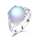 925 silver ring featuring a large round opal-like gemstone in unique coral prongs - Size 5 / Round Multicolor Opal Style (RUJ030Z-1)