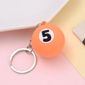 Kreativer orangefarbener Billardkugel-Schlüsselanhänger Nr. 5 mit silbernem Metallring - Nr.5/Orange
