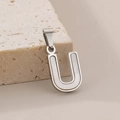 Pendentif lettre U en acier inoxydable argenté avec incrustation en nacre blanche - Pendentif Lettre U (KP115559-K)