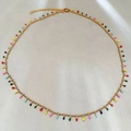 Bohemian stainless steel gold necklace with colorful enamel droplet charms for women - Necklace