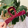 Detail of burgundy bow hair claw with strong gold spring for thick hair styling - XL Straight Bow (13.5cm) / Ancorra Red