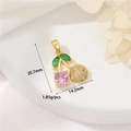 Pink zircon cherry pendant in 14k gold finish with green leaf and micro-pave details - H-10946 Pink Cherry