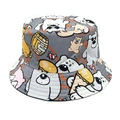 Détail de l'imprimé ours et miel sur le tissu gris du chapeau bob réversible - M (56-58cm) / Motif Ours (Gris)