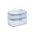 Light blue double-layer mesh toiletry bag with zipper compartments and top handle - Double Layer / Blue