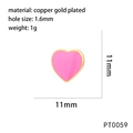 Detailed view of pink heart bead charm in gold plated copper with 1.6mm hole size - Pink (PT0059)