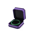Emerald green round jade bangle presented in a royal purple octagonal velvet jewelry box - Bracelet Box / Purple With Black Interior