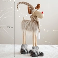 Plush Christmas reindeer decor with red nose and striped hat, standing 75cm tall - Standing Brown Large Long Leg Deer (Black Shoes)