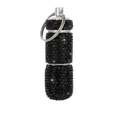 Detail of black rhinestone studded pill bottle with waterproof screw cap and key ring - Pure Black