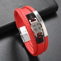 Herren Mehrlagiges rotes geflochtenes Lederarmband mit schwarzer Kordel und Edelstahl-Magnetverschluss - Rot