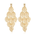 Detailed view of matte gold leaf drop earrings with perforated geometric patterns - Style 9 (Clip-on)
