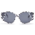 Oversized cat-eye sunglasses featuring a bold black and white marble patterned frame - Black White Cow Pattern Frame Dark Grey Lens