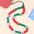Weihnachtliche Handyperlenkette mit Weihnachtsmann und Schneemann in Rot und Grün Design - K1643 Polymer-Ton Weihnachts-Stil