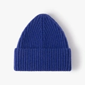 Thick navy blue ribbed knit beanie for women featuring a stylish folded cuff design - Sky Blue