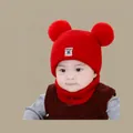 Red winter baby knit hat and neck warmer set with ear pom-poms and Moonlight label - 15-piece Set Red (for Children Aged 2 Months To 2 Years)