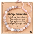Pink zebra jasper beaded bracelet with adjustable pink cord on inspirational kraft card - Emotional Message Braided Style